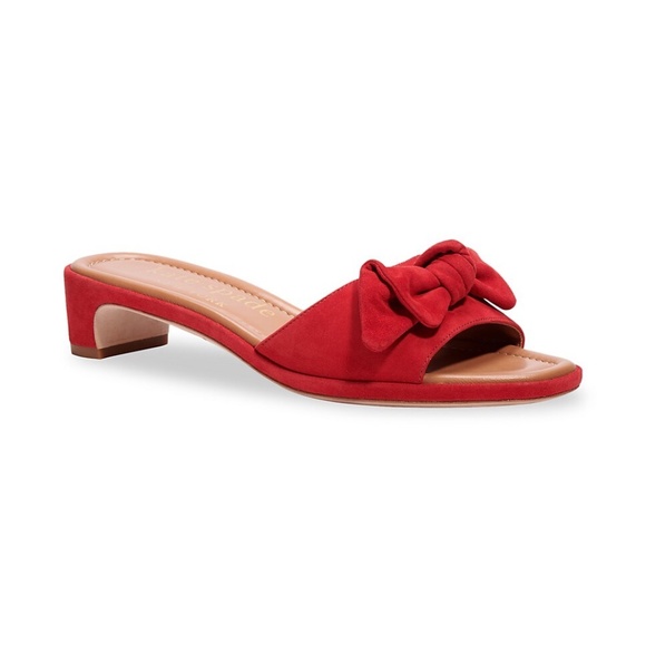 KATE SPADE Lilah Red Suede Knotted Bow Slide Sandals Mules In Lava Falls 7.5 - Picture 2 of 13